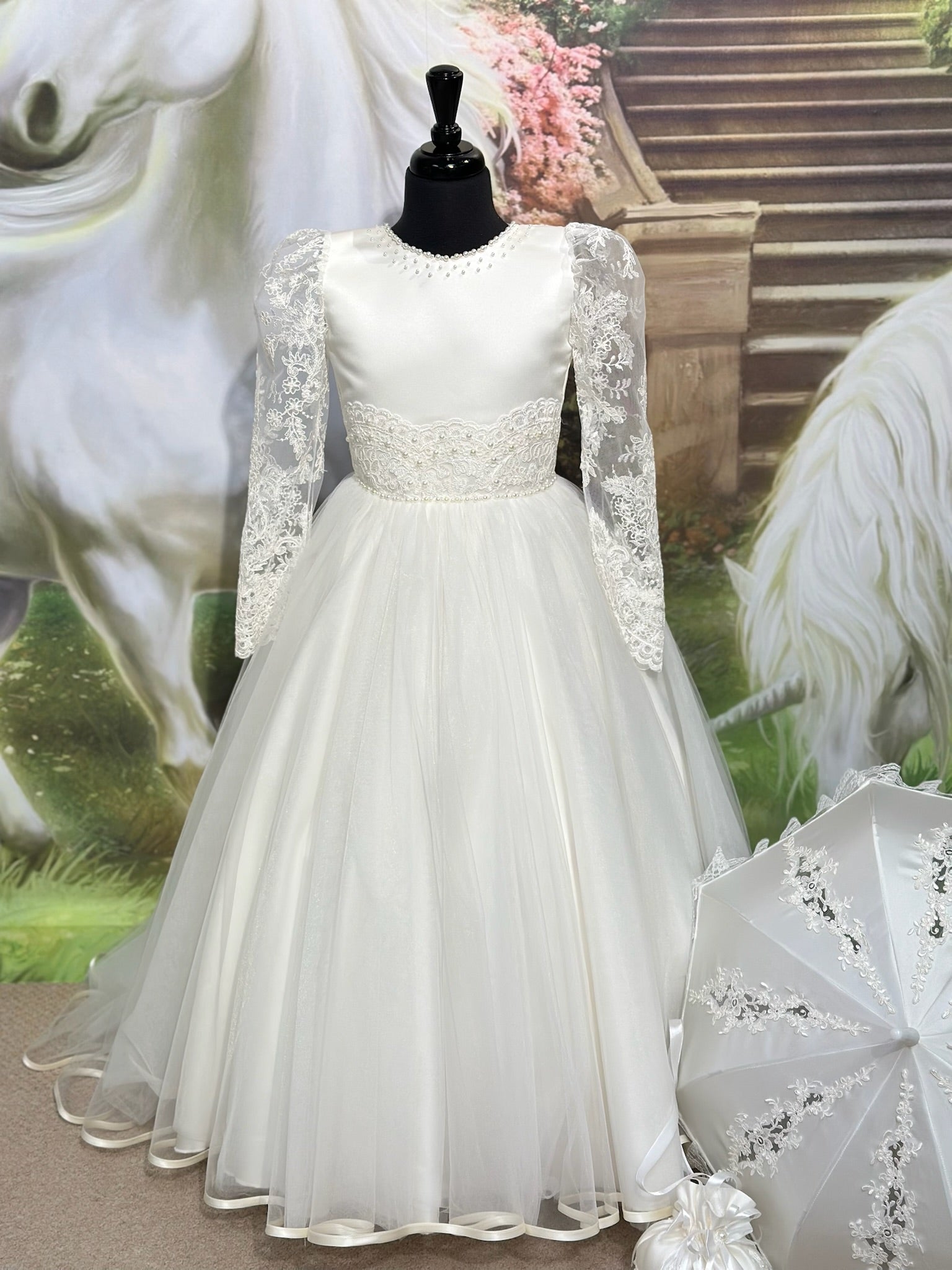 open lace back dress Portrait Collection Red Rose Princess Gown – Only Little Once main image 0