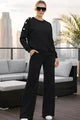Women's Two-Piece Cotton Lounge Set with Studded Blouse and Relaxed Fit Trousers, Kallyes, Black