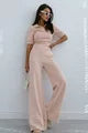 Women's Versacc Polo Shirt and Flared Maxi Hem Trousers Set, Cappuccino