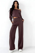 Two-Piece Cotton Lounge Set: Relaxed Fit Blouse and Trousers in Brown by Myreie