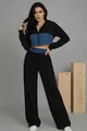 Women's Two-Piece Cotton and Denim Casual Set, London Style, Black