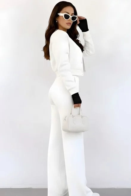 Women's Cotton Tracksuit Set with Snap-Button Jacket and Elastic Waist Joggers, Addicted Collection, Ivory