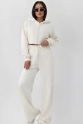 Women's Two-Piece Loungewear Set: Hooded Sweatshirt and Relaxed Fit Joggers, Adorable Style, Ivory