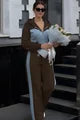 Women's Two-Piece Tracksuit: Hoodie and Joggers with Denim Inserts, New York Style, Dark Brown