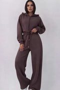 Women's Two-Piece Tracksuit: Hooded Sweatshirt and Loose-Fit Joggers, Truffle Brown