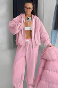Women's Comfortable Cotton Tracksuit, Zip-Up Hoodie and Pocketed Joggers, Mallaga, Pink