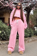 Arminne Women's Cotton Loungewear Set, Hoodie and Joggers with Contrast Stitching, Pink