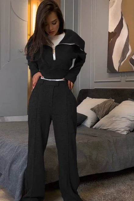 Women's September Cotton Loungewear Set with Contrast Stitching, Black