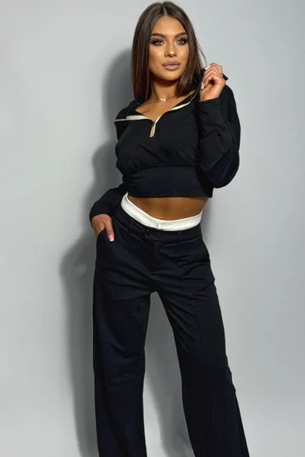 Women's September Cotton Loungewear Set with Contrast Stitching, Black